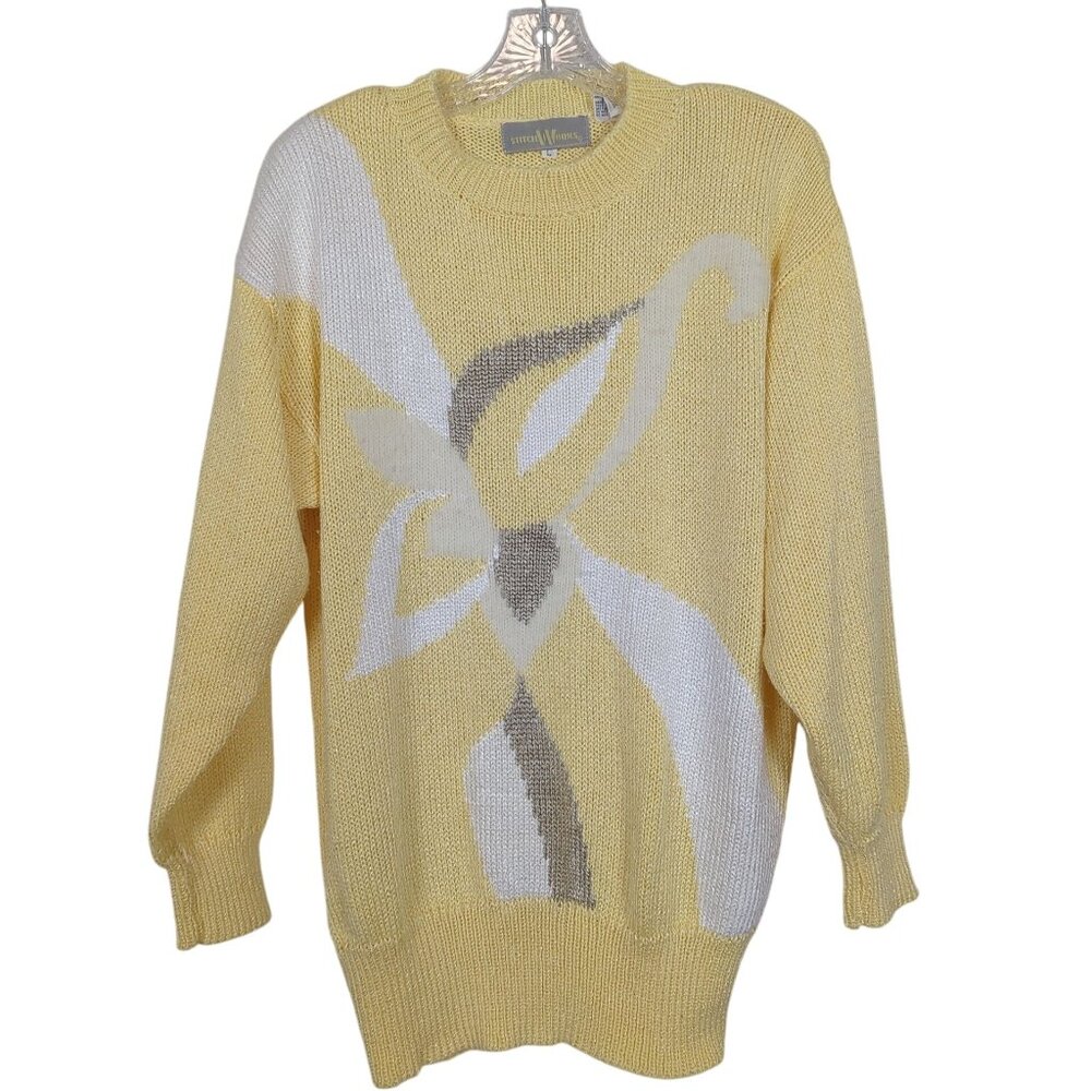 Vintage Stitch Works Yellow Minimalist Floral Art Sweater Size L
